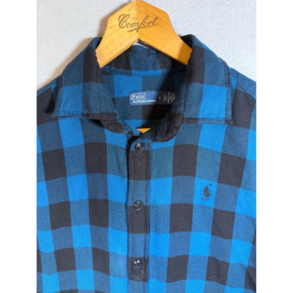 Polo Ralph Lauren Blue Black Buffalo Plaid Flannel Button Down Shirt Men's Small